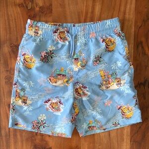 Sponge Bob blue swim shorts trunks w/ mesh lining  youth teen boys large 10/12